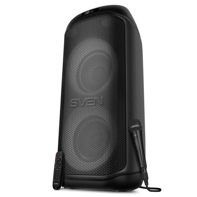 Портативная акустическая система SVEN PS-1050, 200 Вт, Bluetooth, RGB-подсветка, караоке, микрофон, Black - Фото 4 Портативная акустическая система SVEN PS-1050, 200 Вт, Bluetooth, RGB-подсветка, караоке, микрофон, Black - изображение 4