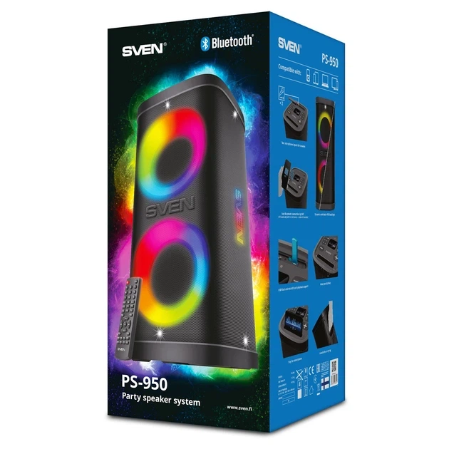 Акустическая система SVEN PS-950, 160 Вт, Bluetooth, подсветка, караоке, FM-радио, Black - изображение 7