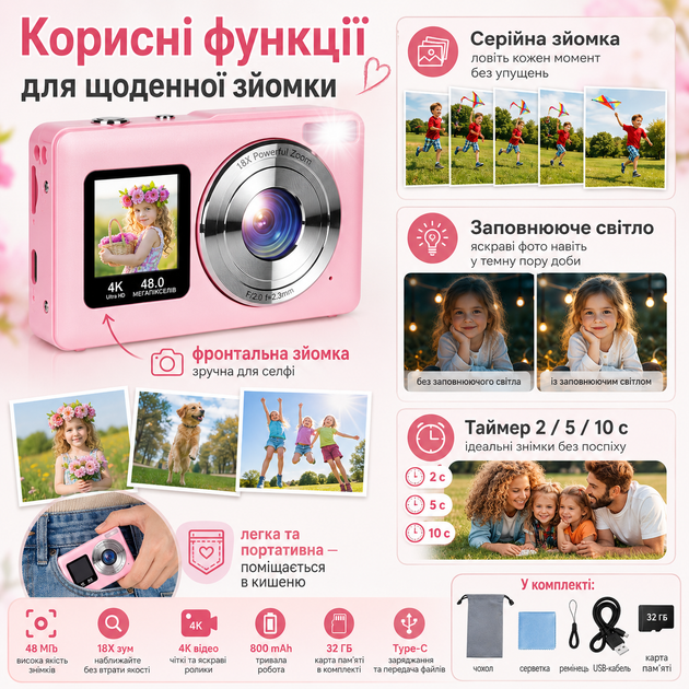 Цифровая камера 4K 48 Мп с двойным экраном и картой памяти - Фото 6 Цифровая камера 4K 48 Мп с двойным экраном и картой памяти - изображение 6