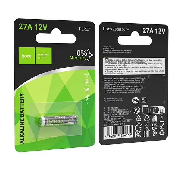 Лужна батарейка Alkaline battery HOCO DLR07 |27A, 12V| (1PCS) - Фото 2 Лужна батарейка Alkaline battery HOCO DLR07 |27A, 12V| (1PCS) - изображение 2