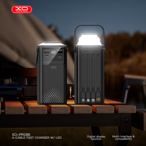 Павербанк 50000 mAh с быстрой зарядкой 22.5W XO PR286 повербанк 50000mAh повер банк с фонарем power bank с кабелями - изображение 4