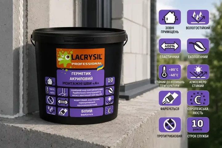 Герметик акриловый для монтажных швов «А» Lacrysil для наружных работ 1.2 кг - изображение 2