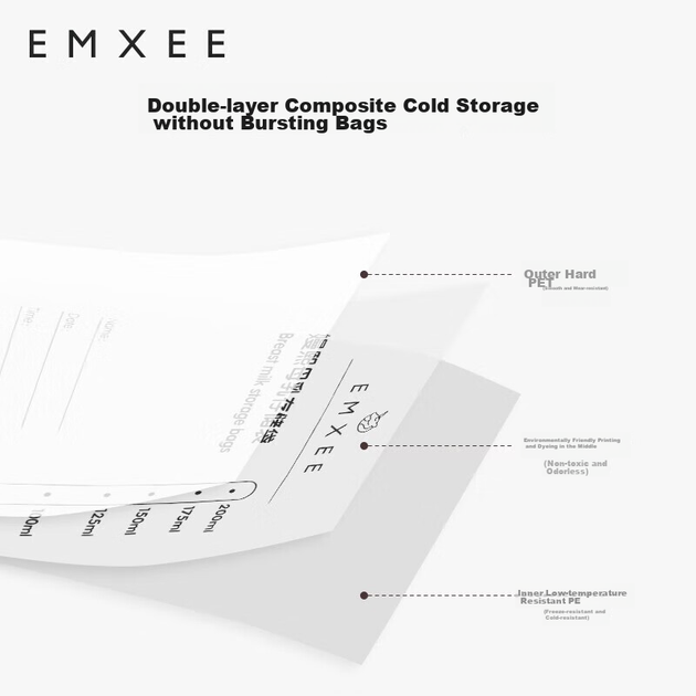 Одноразові пакети для зберігання грудного молока EMXEE, у формі сосків, для холодного зберігання, герметичні, 200 мл * 120 штук - зображення 4