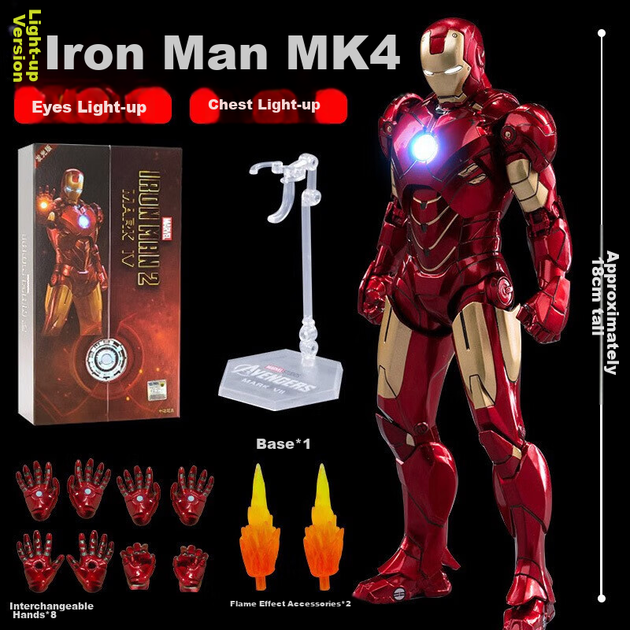 Подсвечиваемая фигурка Железного Человека MK4 из вселенной Marvel, модель для демонстрации, подарок на день рождения для мальчиков. - Фото 4 Подсвечиваемая фигурка Железного Человека MK4 из вселенной Marvel, модель для демонстрации, подарок на день рождения для мальчиков. - изображение 4
