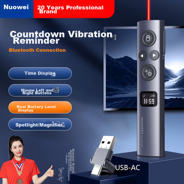 Лазерна указка Nuowei Bluetooth PPT Clicker для вчителів Електронна сторінка Turner Цифрова фізика Двоканальний лазерний світлодіодний РК-екран Seewo Whiteboard Honghe N95s BLE Dual-Head версія - изображение 4