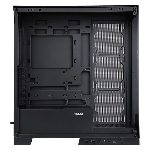 Корпус для комп'ютера SAMA Dabingjie чорного кольору, формату ATX, для настільного ПК, подвійні скляні панелі/знімні стійки/два роз'єми U3+Type-C/підтримка материнських плат із заднім монтажем, водяне охолодження 360 мм - изображение 11