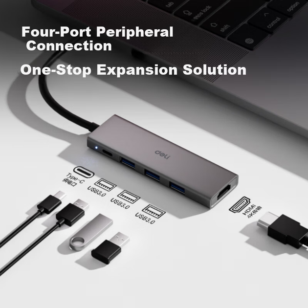 Док-станція Deli Type-C для HDMI-адаптера USB 3.0-хаб-розгалужувач PD швидкої зарядки для ПК, ноутбука, мобільного телефону MG361 - изображение 4