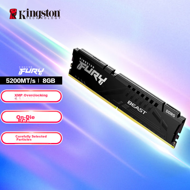 Модуль оперативной памяти Kingston FURY 8GB DDR5 5200 для настольных компьютеров, серия Beast, HyperX - Фото 4 Модуль оперативной памяти Kingston FURY 8GB DDR5 5200 для настольных компьютеров, серия Beast, HyperX - зображення 4