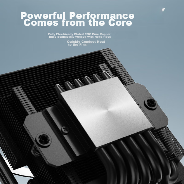 Повітряний кулер для процесора ID-COOLING (Kuren) з нижнім монтажем та 6 тепловими трубками, висотою 67 мм, мідною основою, сумісний з LGA1200/1700/AM4/AM5 IS-67 - изображение 5