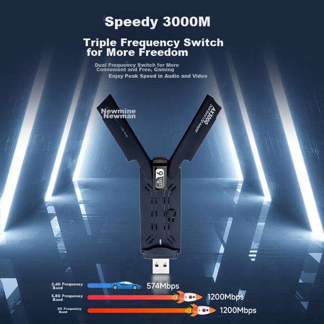 Беспроводной сетевой адаптер Newmine AX3000 WiFi6 USB для настольных компьютеров и ноутбуков, двухдиапазонный 5G WiFi приемник и передатчик, скорость 3000 Мбит/с. - изображение 6