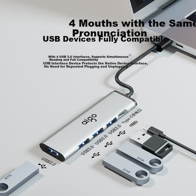 USB-концентратор Aigo, конвертер HUB, док-станция расширения для ноутбука, удлинительный USB-кабель, док-станция расширения для компьютера H02-3.0, металлический, 1 м - изображение 6