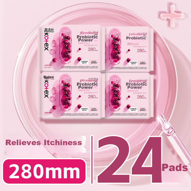 Kotex [Видалення корисних запахів] Гігієнічні прокладки з журавлиною, пробіотичні, 280 мм, 24 шт., велика упаковка, для денного та нічного використання, JD, самообслуговування - изображение 9