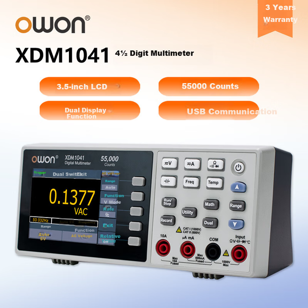 Настольный мультиметр Owon XDM1041, 4,5-разрядный, 55000 отсчетов, для промышленного обслуживания, с USB-интерфейсом. - изображение 2