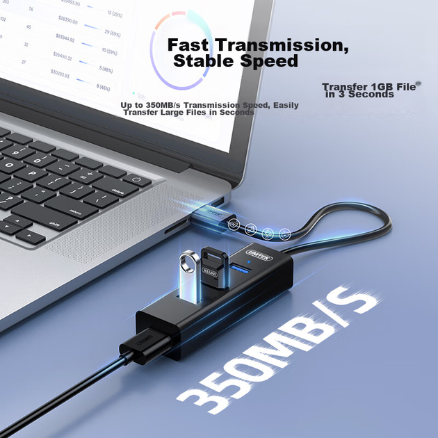 Розширювальна док-станція UNITEK USB Hub для ноутбуків та настільних комп'ютерів, високошвидкісний концентратор 3.0 з адаптером порту живлення Type-C, подовжувач 0,3 метра Y-3089T - изображение 5