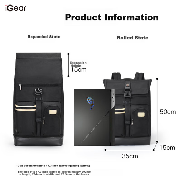 Многофункциональный игровой рюкзак IGear, сумка для ноутбука для мужчин, большой объем 17,3 дюйма, расширяемый, деловая дорожная сумка, совместима с Lenovo, Huawei, ASUS Tianxuan, игровой рюкзак для ноутбука Aurora, школьная сумка. - изображение 12