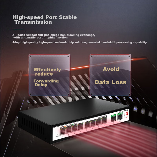Некерований комутатор Xike, 8 портів 2.5G Ethernet + 2 порти 10G Optical, Plug and Play, безвентиляторний, підтримує Cat Rod SKS1200-8E2X - изображение 5