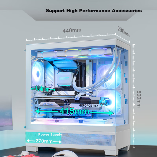 Корпус для материнської плати PHANTEKS XT523 View White Seaside View із загартованого скла Full-View ATX для настільного комп'ютера (бічна світлова стрічка ARGB/підтримка водяного охолодження 360 мм/Type-C) - изображение 7