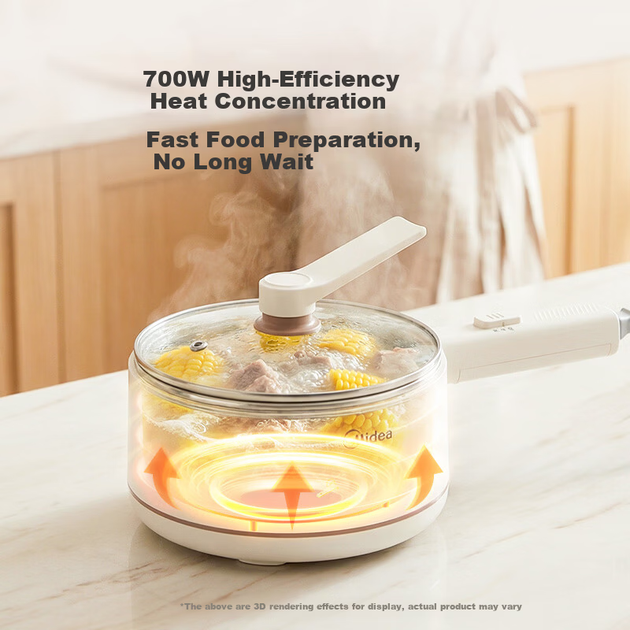 Электрическая кастрюля Midea, маленькая электрическая плита из нержавеющей стали с покрытием 0, многофункциональная кастрюля для общежития, 1,6 л, встроенная мини-кастрюля для приготовления лапши быстрого приготовления XZC2017G. - изображение 7
