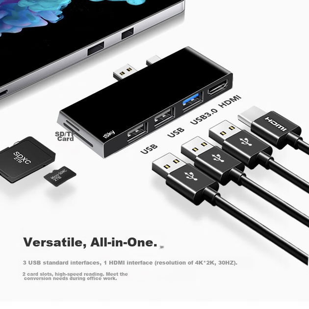 Док-станция Isky для Microsoft Surface Pro 5/6, USB-конвертер, HDMI-док-станция, видеохаб, разветвитель для ноутбука HD. - Фото 5 Док-станция Isky для Microsoft Surface Pro 5/6, USB-конвертер, HDMI-док-станция, видеохаб, разветвитель для ноутбука HD. - изображение 5