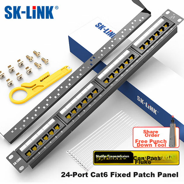 Патч-панель SK-LINK 19" 1U 24 порта Cat 6 UTP с организатором (SK-P6-24) - изображение 4