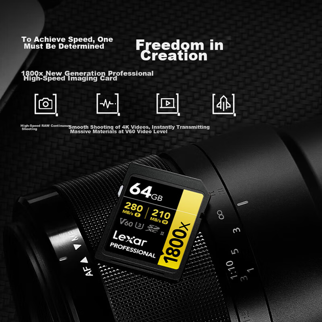 Карта памяти Lexar SD 64 ГБ, C10 U3 V60, высокоскоростная карта памяти для цифровой камеры, скорость чтения 280 МБ/с, скорость записи 210 МБ/с, плавная съемка 4K (1800x) - Фото 5 Карта памяти Lexar SD 64 ГБ, C10 U3 V60, высокоскоростная карта памяти для цифровой камеры, скорость чтения 280 МБ/с, скорость записи 210 МБ/с, плавная съемка 4K (1800x) - изображение 5