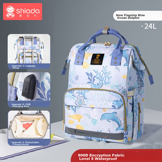 Рюкзак Xinandai Mommy Bag, місткий багатофункціональний рюкзак для подорожей, годування груддю та догляду за дитиною, легкий і зручний, колір Blue Sea Phantom. - зображення 4