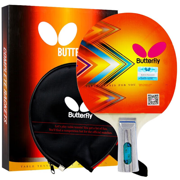 Ракетка для настільного тенісу BUTTERFLY, двостороння зворотна гума, 5-шарова основа, ракетка для гравців рівня Two-Star 202 — пряма ручка/одинарна ракетка, у комплекті чохол для ракетки. - зображення 4