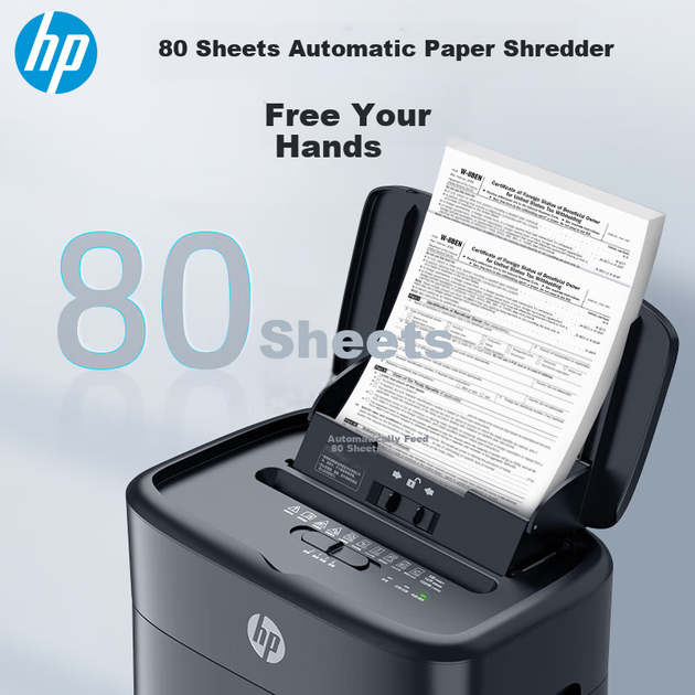 Повністю автоматичний шредер HP на 80 аркушів для офісів, середніх будинків та комерційного використання (велика місткість, може подрібнювати картки та скоби, безперервне подрібнення протягом 20 хвилин) B16060CC - зображення 5