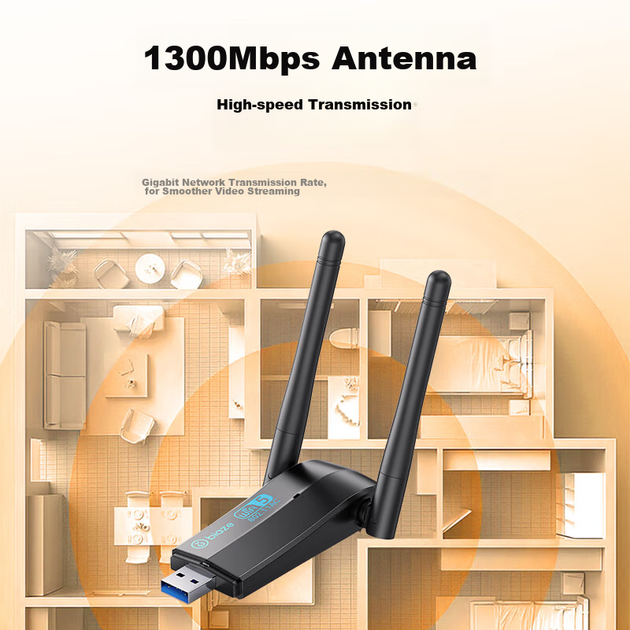 Беспроводной сетевой адаптер BIAZE USB, версия без драйверов, двухдиапазонный 5G Gigabit 1300 Мбит/с, внешний портативный Wi-Fi приемник и передатчик с двумя антеннами для ноутбуков и настольных компьютеров, высокоэффективный, проникающий сквозь стены. - изображение 5