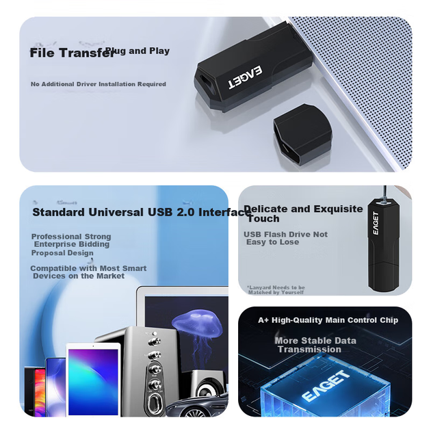 Флеш-накопичувач EAGET 4 ГБ USB 2.0 F5 для подання заявок у коробці, спеціалізований USB-накопичувач для корпоративних торгів, 5 штук/коробка, мала ємність, стабільне читання та запис, Plug and Play - Фото 7 Флеш-накопичувач EAGET 4 ГБ USB 2.0 F5 для подання заявок у коробці, спеціалізований USB-накопичувач для корпоративних торгів, 5 штук/коробка, мала ємність, стабільне читання та запис, Plug and Play - зображення 7