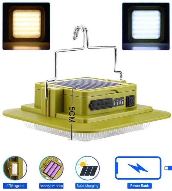Фонарь кемпинговый PLD-229L, 3х18650, солнечная панель, power bank, ЗУ Type-C, крючок, магнит - изображение 2
