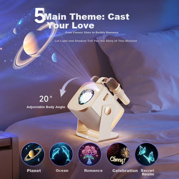 Changba Guangyin Magic Box Atmosphere K-Song Speaker N10 Small Arena Wireless Microphone Bluetooth Speaker Starry Aurora Children's Projection Atmosphere Night Light Birthday Gift - изображение 6