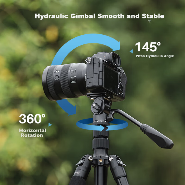 Штатив-монопод Fotopro A5i+MH-2A+SJ-85 с гидравлической головкой, регулируемый для беззеркальных цифровых камер и видеосъемки, цвет «перьевой серый». - изображение 9