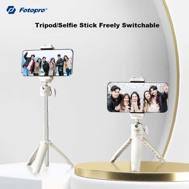 Портативный мини-штатив для беззеркальной камеры Fotopro TL-601, настольная подставка для телефона, выдвижная селфи-палка для прямых трансляций и видеоблогов, штатив для телефона, белый. - зображення 5