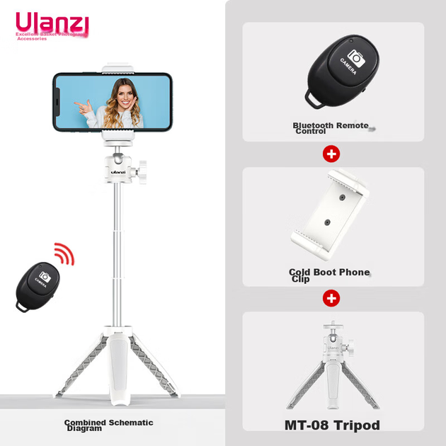 Комплект Ulanzi Bluetooth для прямой трансляции видео с камеры телефона (белый), мини-штатив для рабочего стола, селфи-палка для прямой трансляции, универсальный для беззеркальной камеры G7X3 и смартфона. - изображение 3