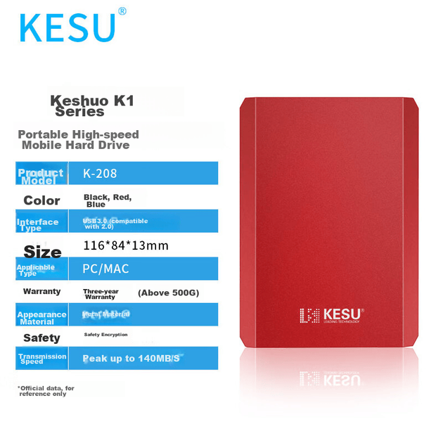 Жорсткий диск портативний KESU K208, 500 ГБ, USB 3.0, червоний - зображення 4