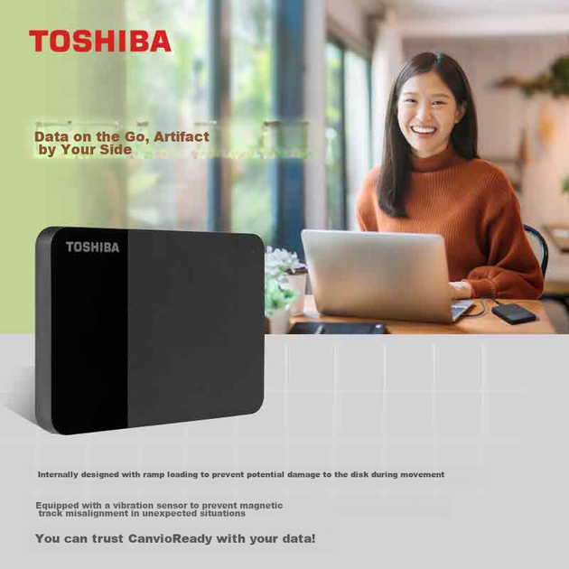 Портативный жесткий диск TOSHIBA 1 ТБ, механический, READY, серия B3, USB 3.2 Gen 1, бизнес-класс, черный, совместим с Mac, стабильная работа, высокая скорость передачи данных. - изображение 5