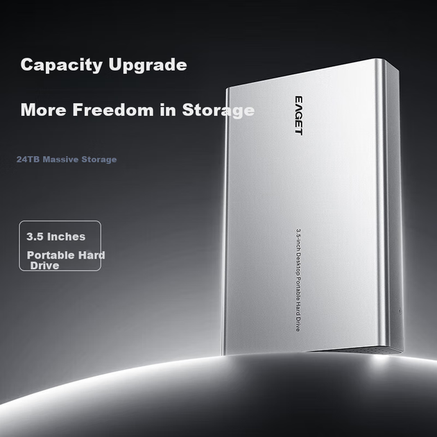 Портативный жесткий диск EAGET 4 ТБ, настольный накопитель, Type-C 3.2, высокоскоростной, большой емкости, 3,5 дюйма. - изображение 3