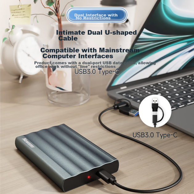 Портативний жорсткий диск Newsmy 2 ТБ, механічний, серія Xinghe Metal, USB 3.0, 2.5", чорний, матова текстура, хвилястий дизайн - зображення 3