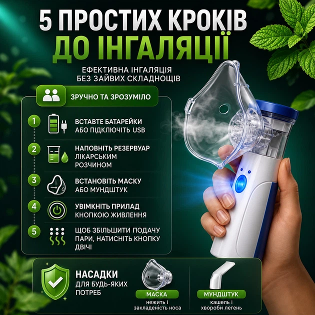Ингалятор ультразвуковой портативный небулайзер для детей и взрослых Nebulizer ручной для дыхательной терапии - изображение 5