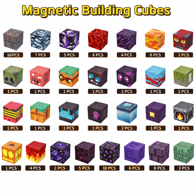 Магнитный конструктор Minecraft 100 шт + ПОДАРОК 3 фигурки по игре Майнкрафт Подземелье и лава Mk001019 - Фото 4 Магнитный конструктор Minecraft 100 шт + ПОДАРОК 3 фигурки по игре Майнкрафт Подземелье и лава Mk001019 - изображение 4