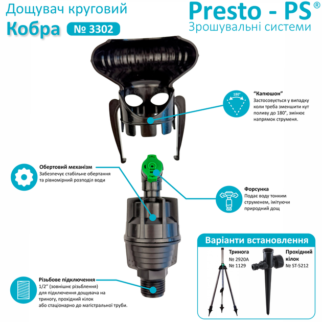 Дождеватель секторный Presto-PS Кобра (SP-3302RN) - Фото 3 Дождеватель секторный Presto-PS Кобра (SP-3302RN) - изображение 3