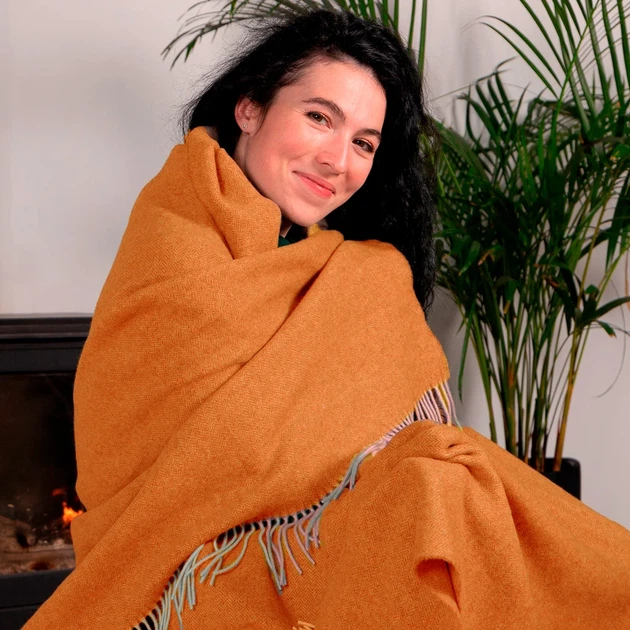 Плед 100% шерсть Lambswool 140х200 см горчичный - Фото 4 Плед 100% шерсть Lambswool 140х200 см горчичный - изображение 4