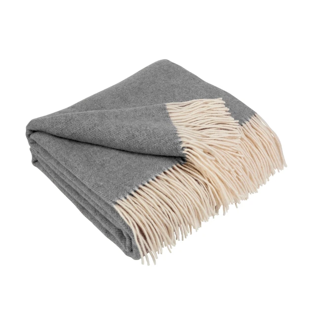 Плед вовняний 100% Lambswool 140х200 см сірий з бахромою - Фото 1 Плед вовняний 100% Lambswool 140х200 см сірий з бахромою - зображення 1