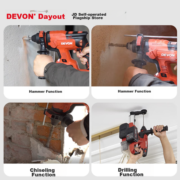 Перфоратор акумуляторний Devon 5401 20 В безщітковий з двома акумуляторами 5.0 Аг - зображення 5
