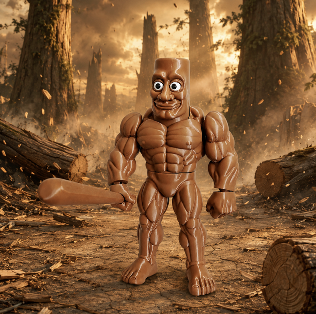 Движимая Brainrot игрушка Tung Tung Tung Muscle Sahur в коричневом цвете. - изображение 3