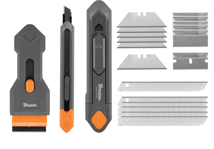 Набір ножів зі скребком та змінними лезами Bradas 3 предмета (DIY-KN191809/SET2B) - Фото 1 Набір ножів зі скребком та змінними лезами Bradas 3 предмета (DIY-KN191809/SET2B) - изображение 1