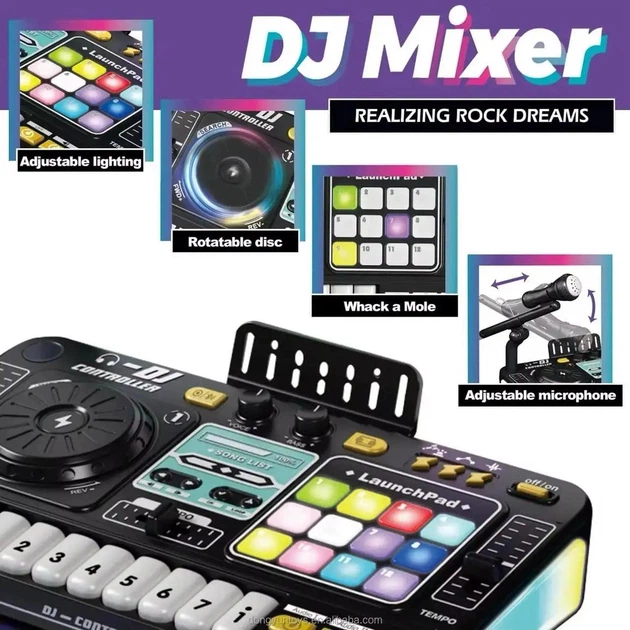 Дитяча музична установка з діджейським пультом DJ Mixer піаніно з мікрофоном та записом звуку на акумуляторі з USB 8D8A - Фото 8 Дитяча музична установка з діджейським пультом DJ Mixer піаніно з мікрофоном та записом звуку на акумуляторі з USB 8D8A - зображення 8
