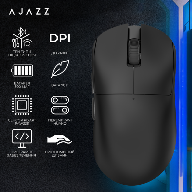 Мышь Ajazz x Nacodex NJ08-MC Wireless/Bluetooth/USB Black (NJ08-MC-B) - изображение 7
