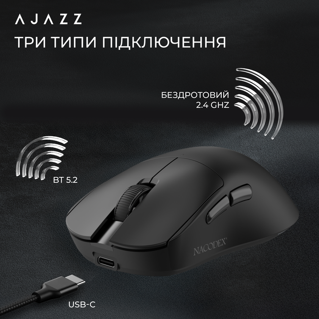 Мышь Ajazz x Nacodex NJ08-MC Wireless/Bluetooth/USB Black (NJ08-MC-B) - изображение 9